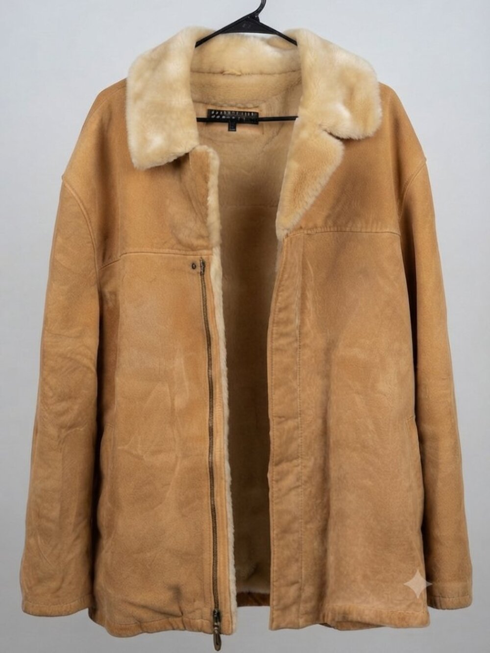 Perry Ellis Portfolio Faux Shearling Jacket Tan Beige Plush Lined Coat 5X Y2K